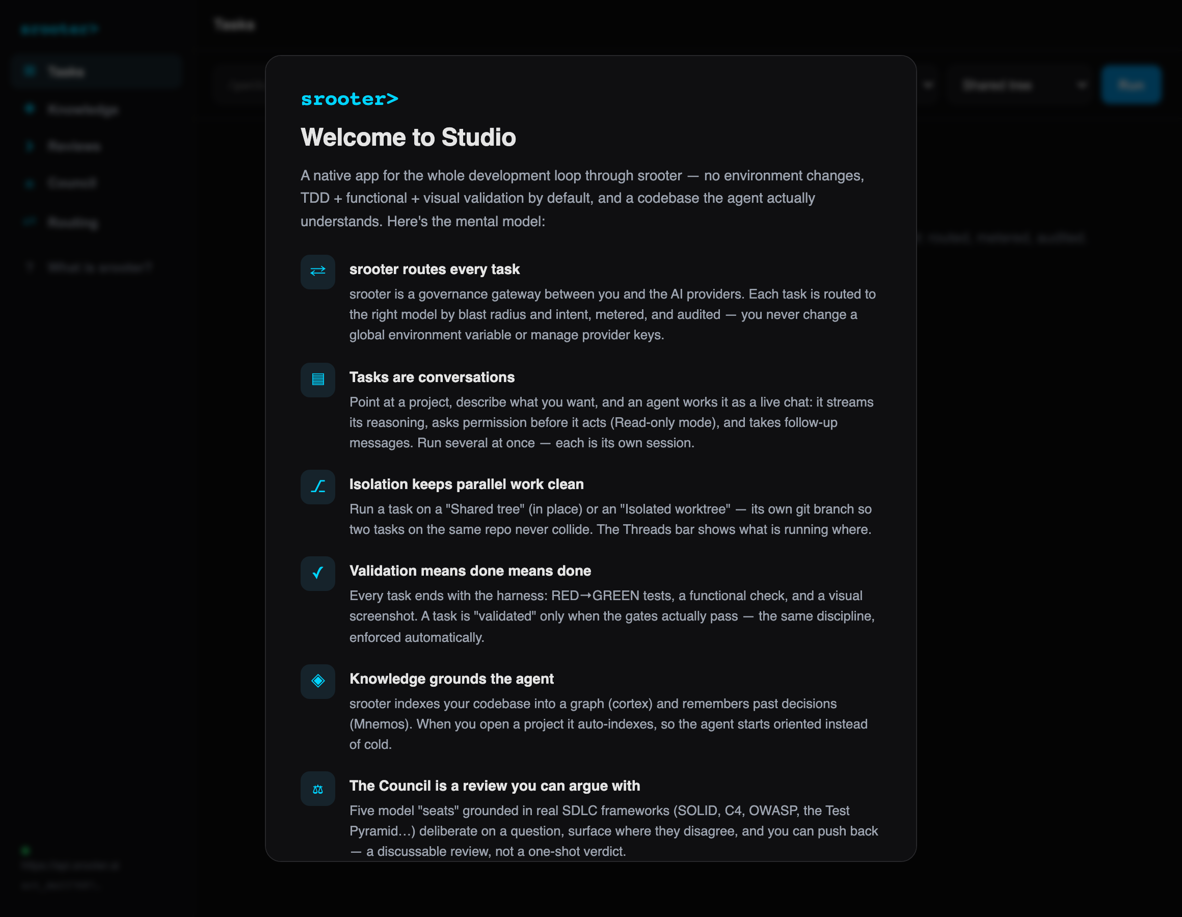 srooter Studio welcome, the mental model